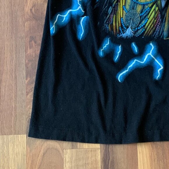 Vtg 1990s American Indian Thunder Print Lightning Thrashing Shirt T-Shirt Top - Picture 10 of 13